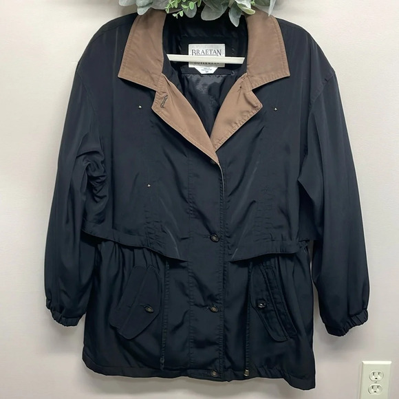 Braetan Vintage Hooded Button Down Jacket Black Brown M - Picture 1 of 16